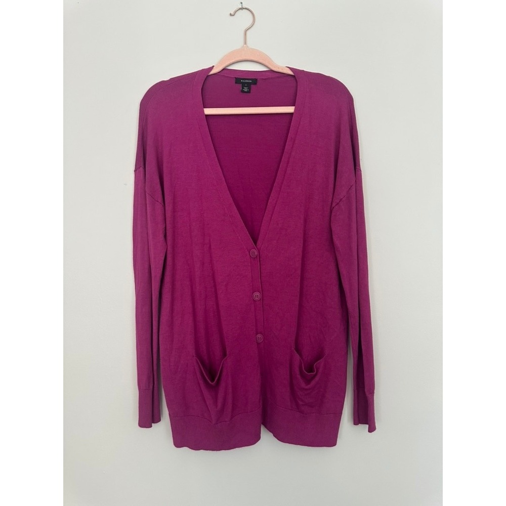 Halogen Womens Fuchsia Pink V-Neck Button Front Longline Cardigan Sweater Size S